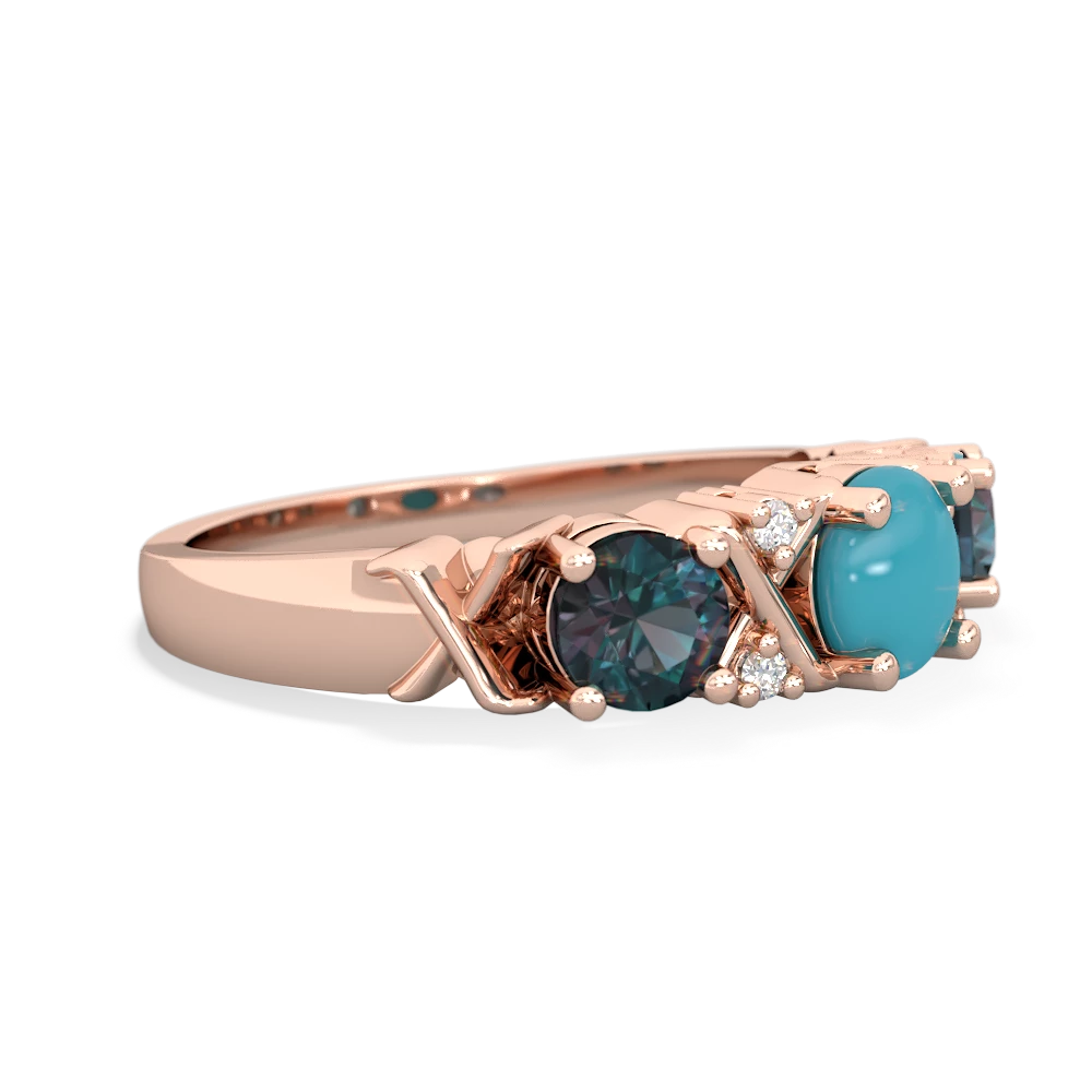 Turquoise Hugs And Kisses 14K Rose Gold ring R5016