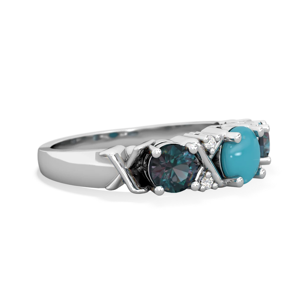 Turquoise Hugs And Kisses 14K White Gold ring R5016