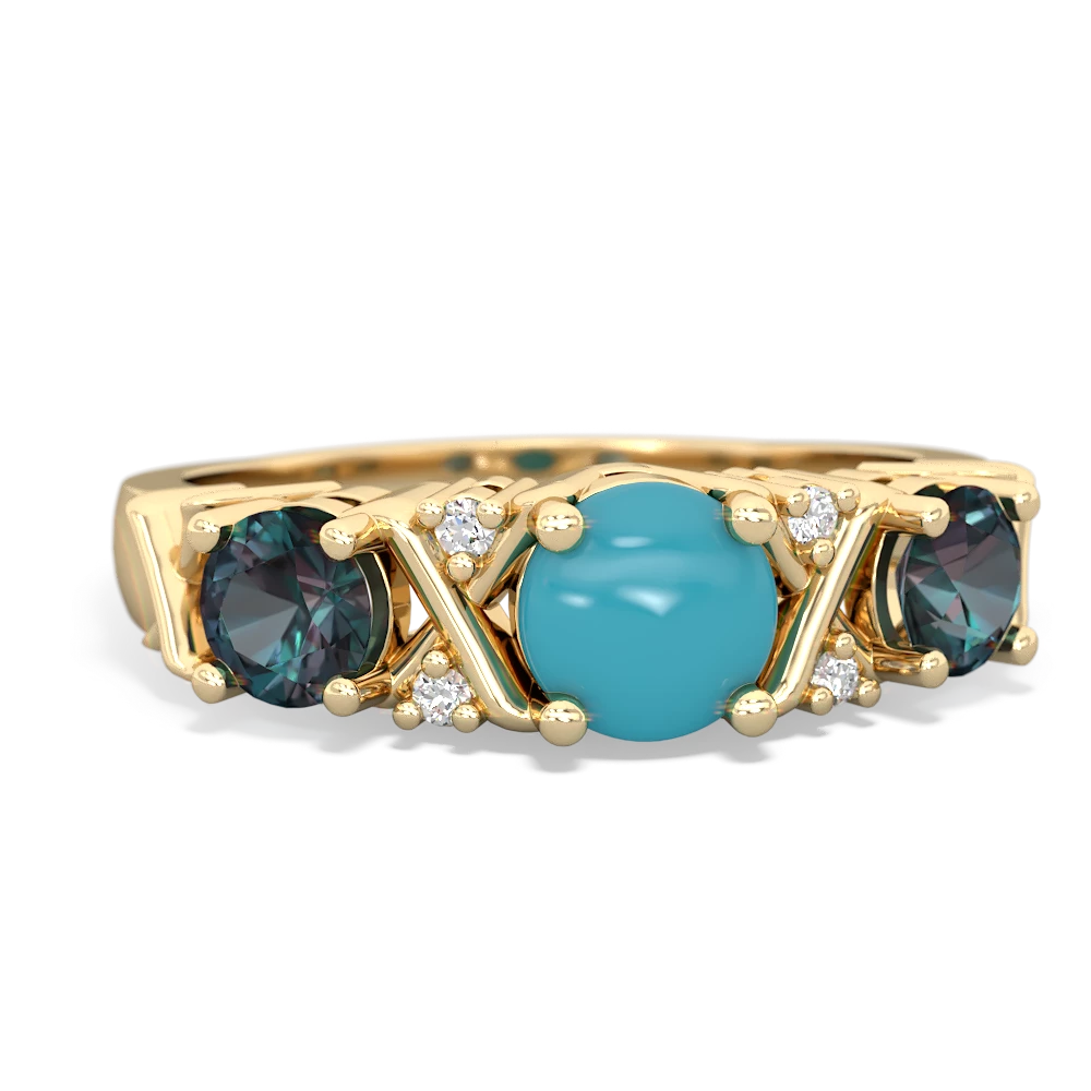 Turquoise Hugs And Kisses 14K Yellow Gold ring R5016