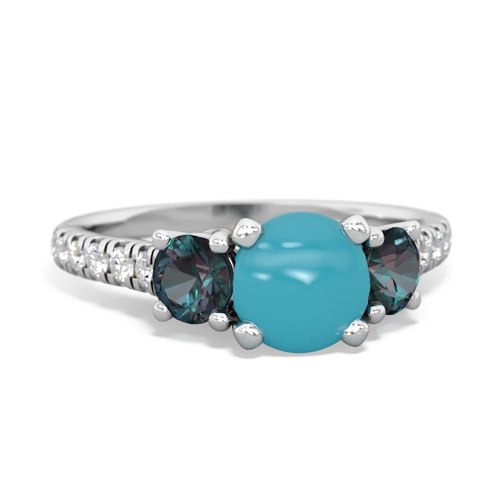 Turquoise Pave Trellis 14K White Gold ring R5500