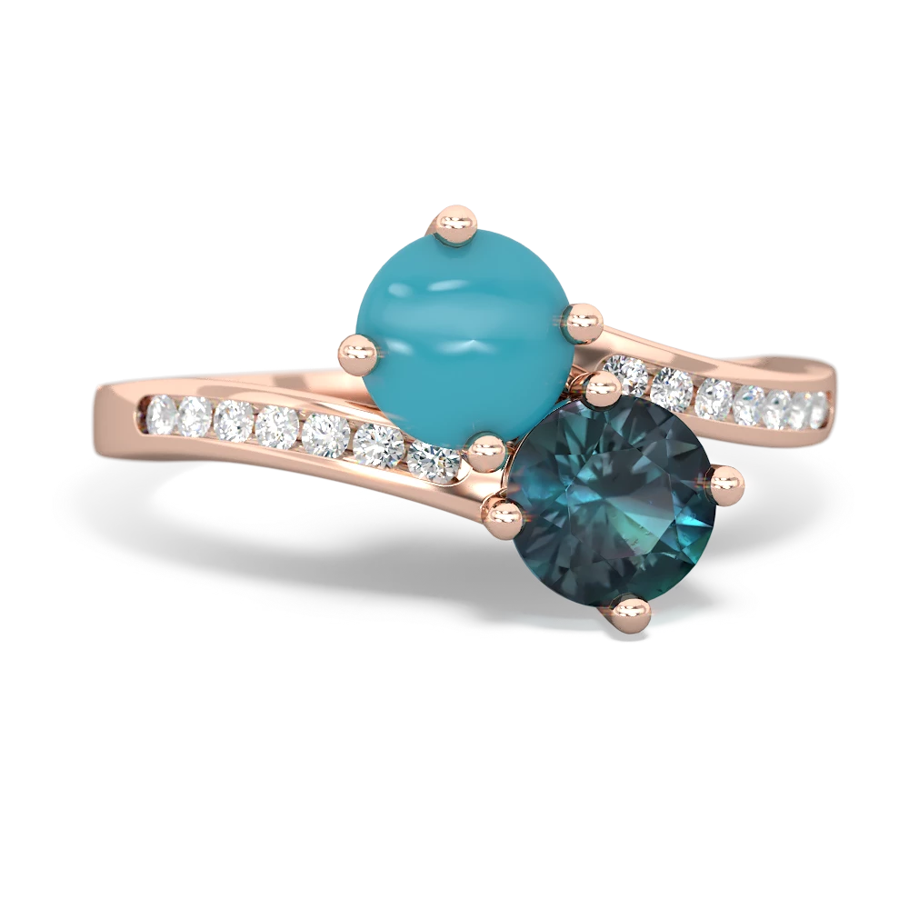 Turquoise Channel Set Two Stone 14K Rose Gold ring R5303