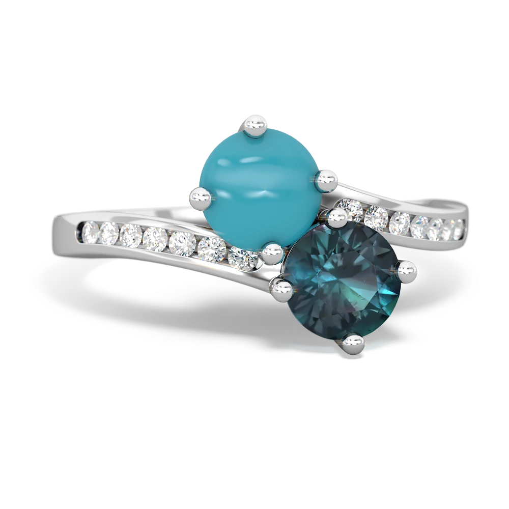 Turquoise Channel Set Two Stone 14K White Gold ring R5303