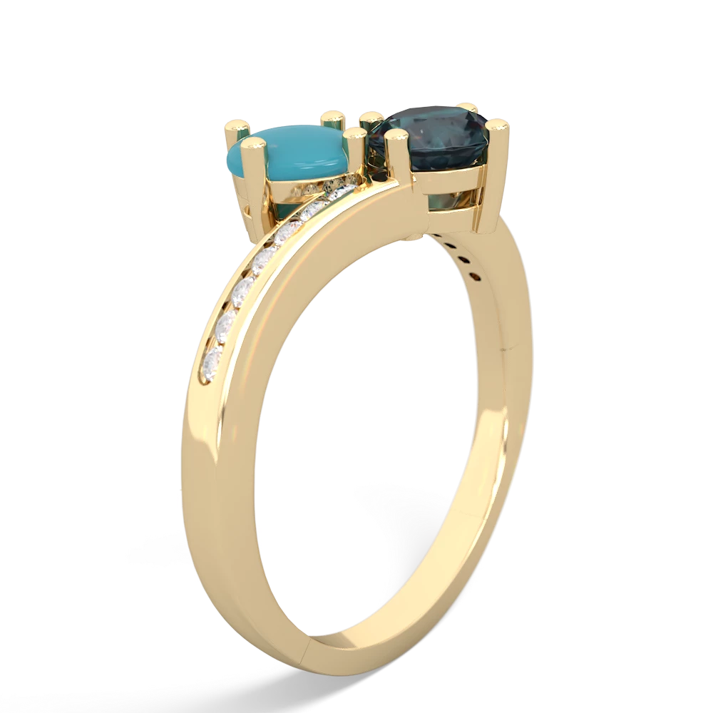 Turquoise Channel Set Two Stone 14K Yellow Gold ring R5303