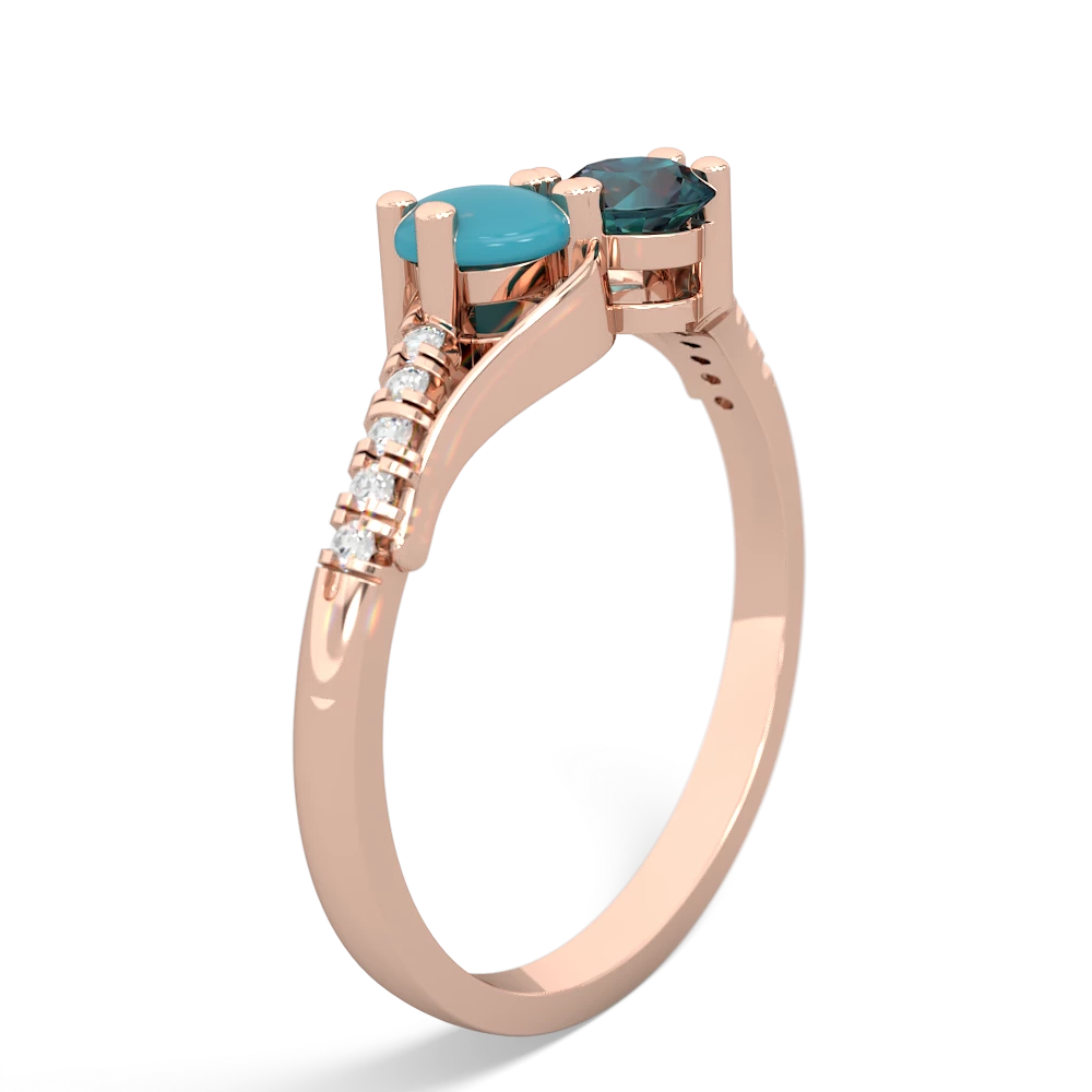 Turquoise Infinity Pave Two Stone 14K Rose Gold ring R5285