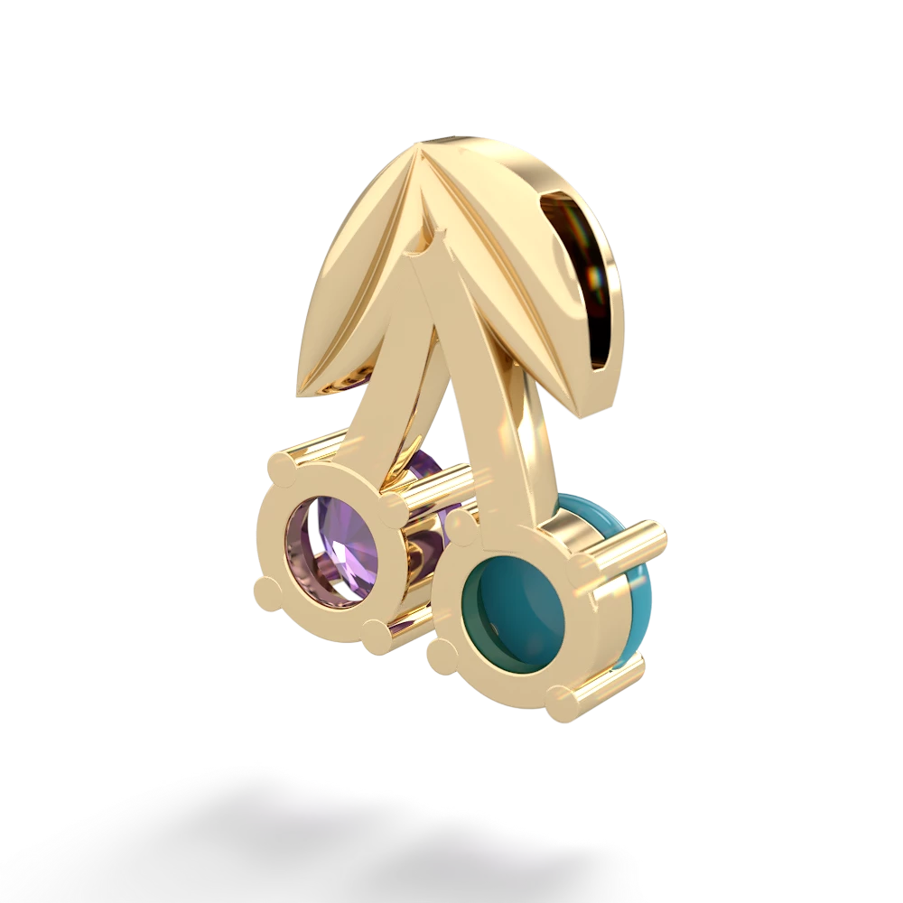 Turquoise Sweet Cherries 14K Yellow Gold pendant P7001