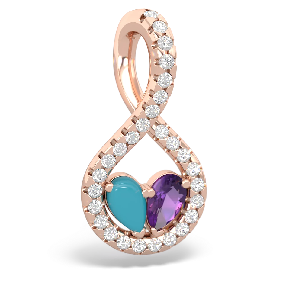 Turquoise Pave Twist 'One Heart' 14K Rose Gold pendant P5360