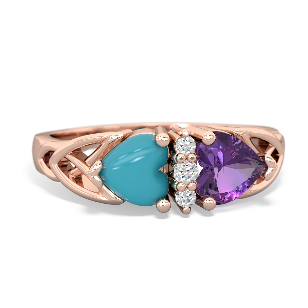 Turquoise Celtic Knot Double Heart 14K Rose Gold ring R5040