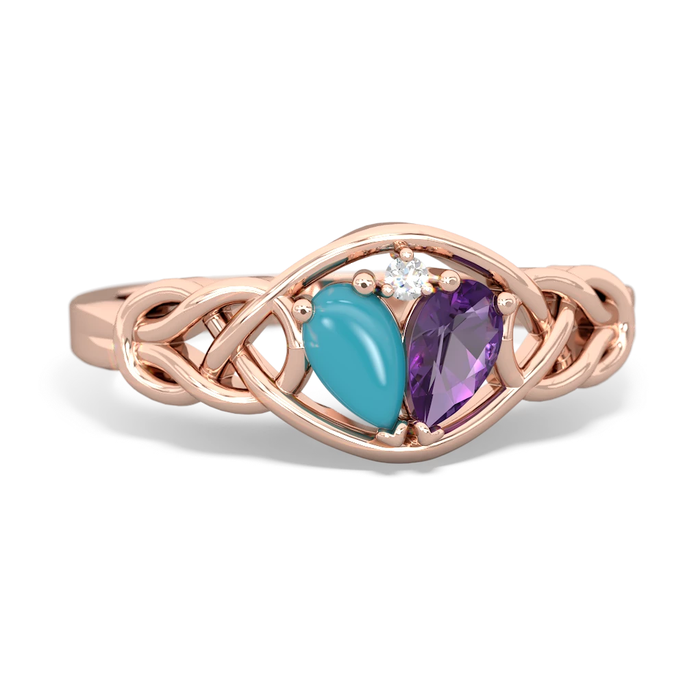 Turquoise Celtic Love Knot 14K Rose Gold ring R5420