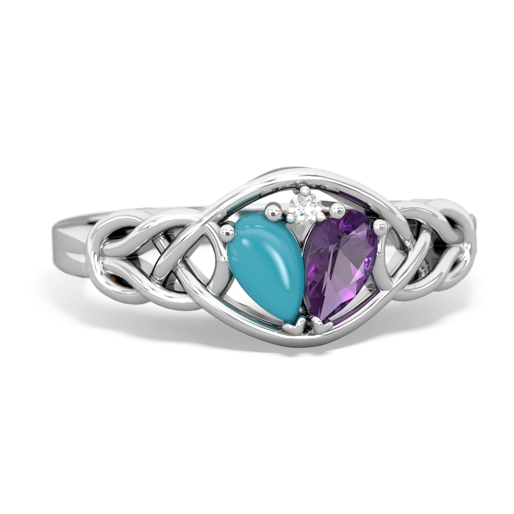 Turquoise Celtic Love Knot 14K White Gold ring R5420