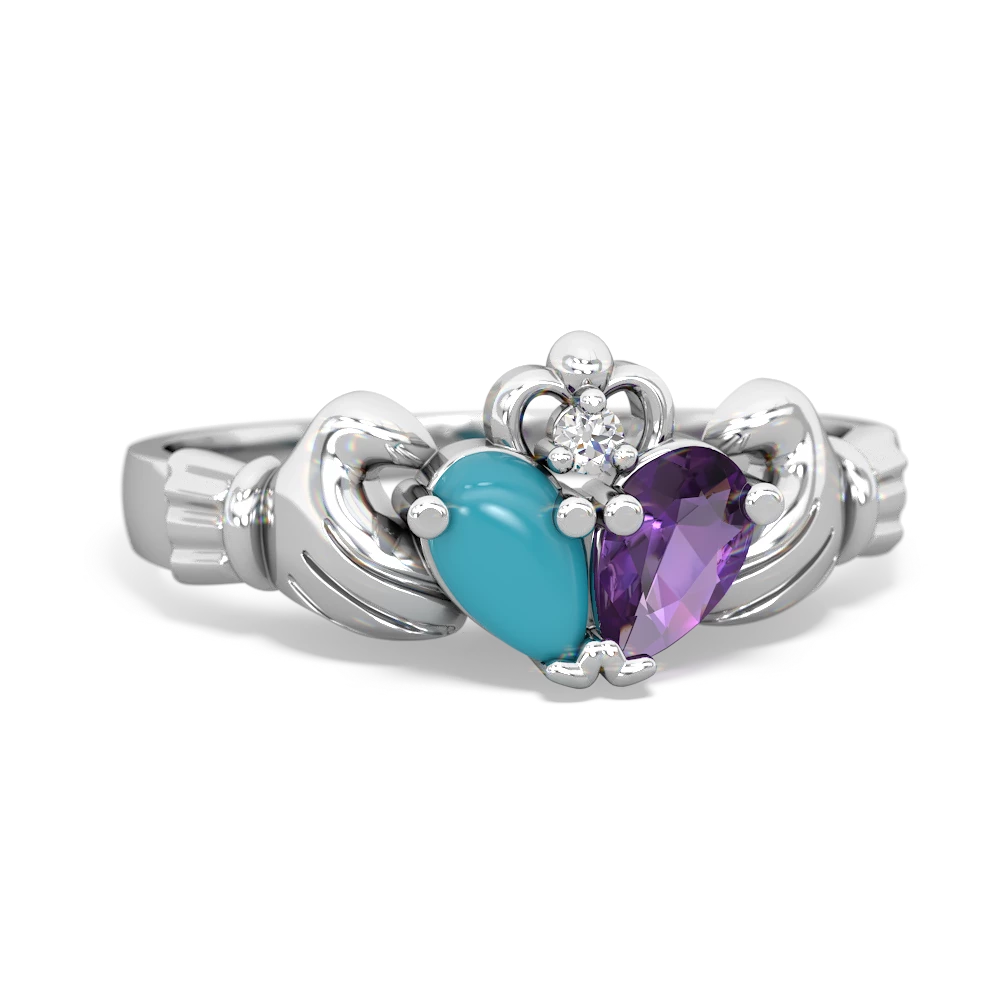 Turquoise 'Our Heart' Claddagh 14K White Gold ring R2388