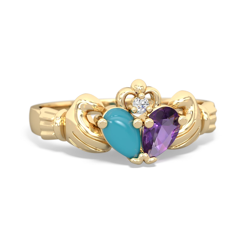 Turquoise 'Our Heart' Claddagh 14K Yellow Gold ring R2388