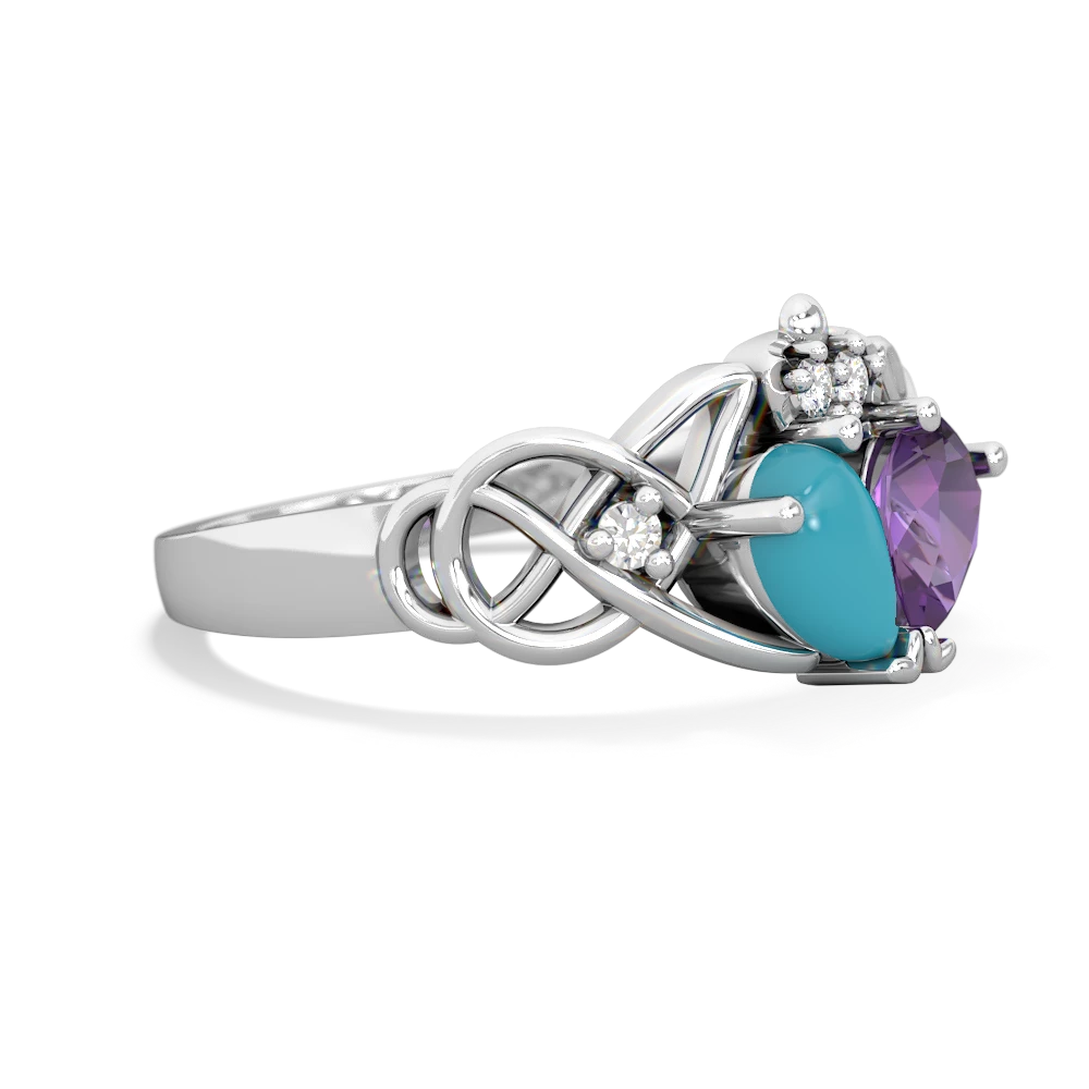 Turquoise 'One Heart' Celtic Knot Claddagh 14K White Gold ring R5322