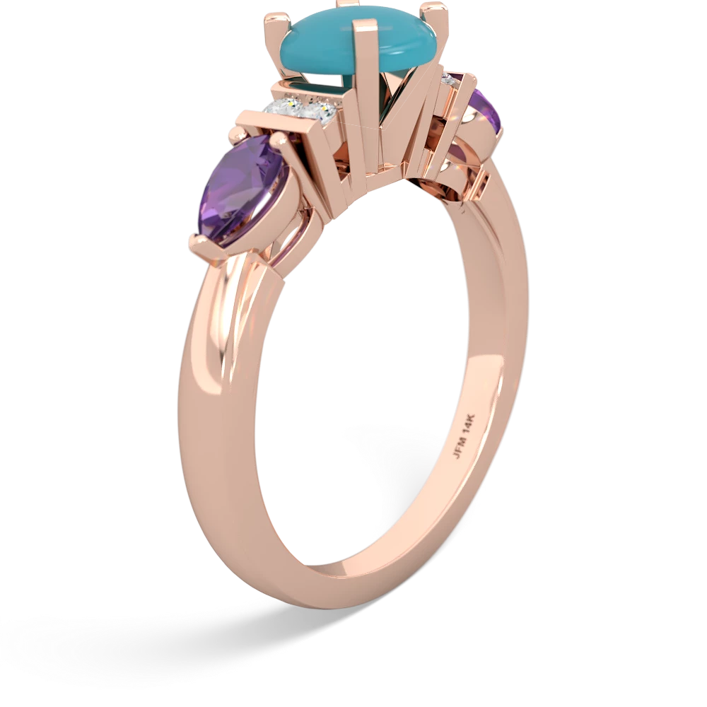 Turquoise 6Mm Round Eternal Embrace Engagement 14K Rose Gold ring R2005