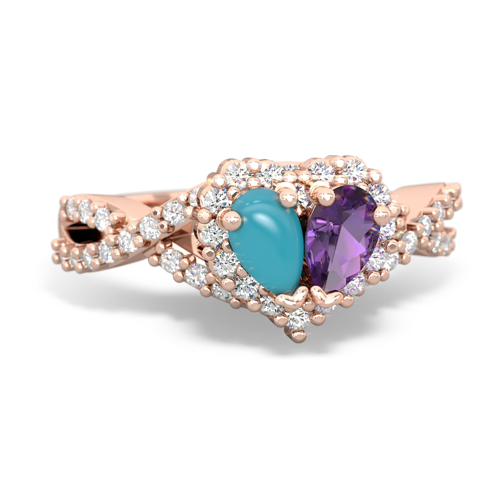 Turquoise Diamond Twist 'One Heart' 14K Rose Gold ring R2640HRT