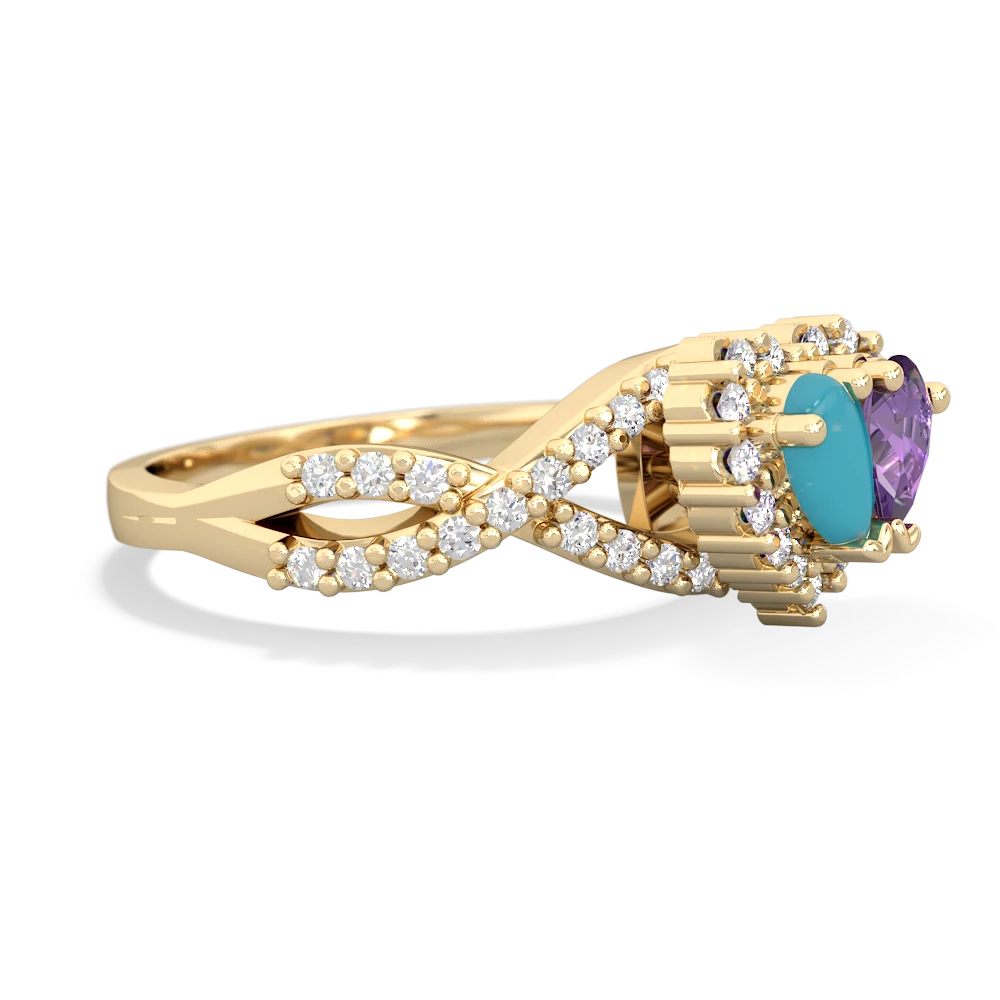 Turquoise Diamond Twist 'One Heart' 14K Yellow Gold ring R2640HRT