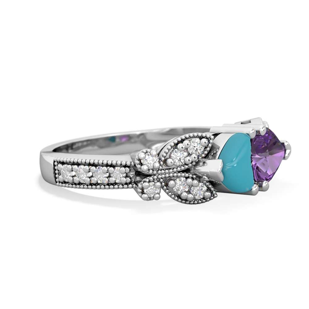 Turquoise Diamond Butterflies 14K White Gold ring R5601