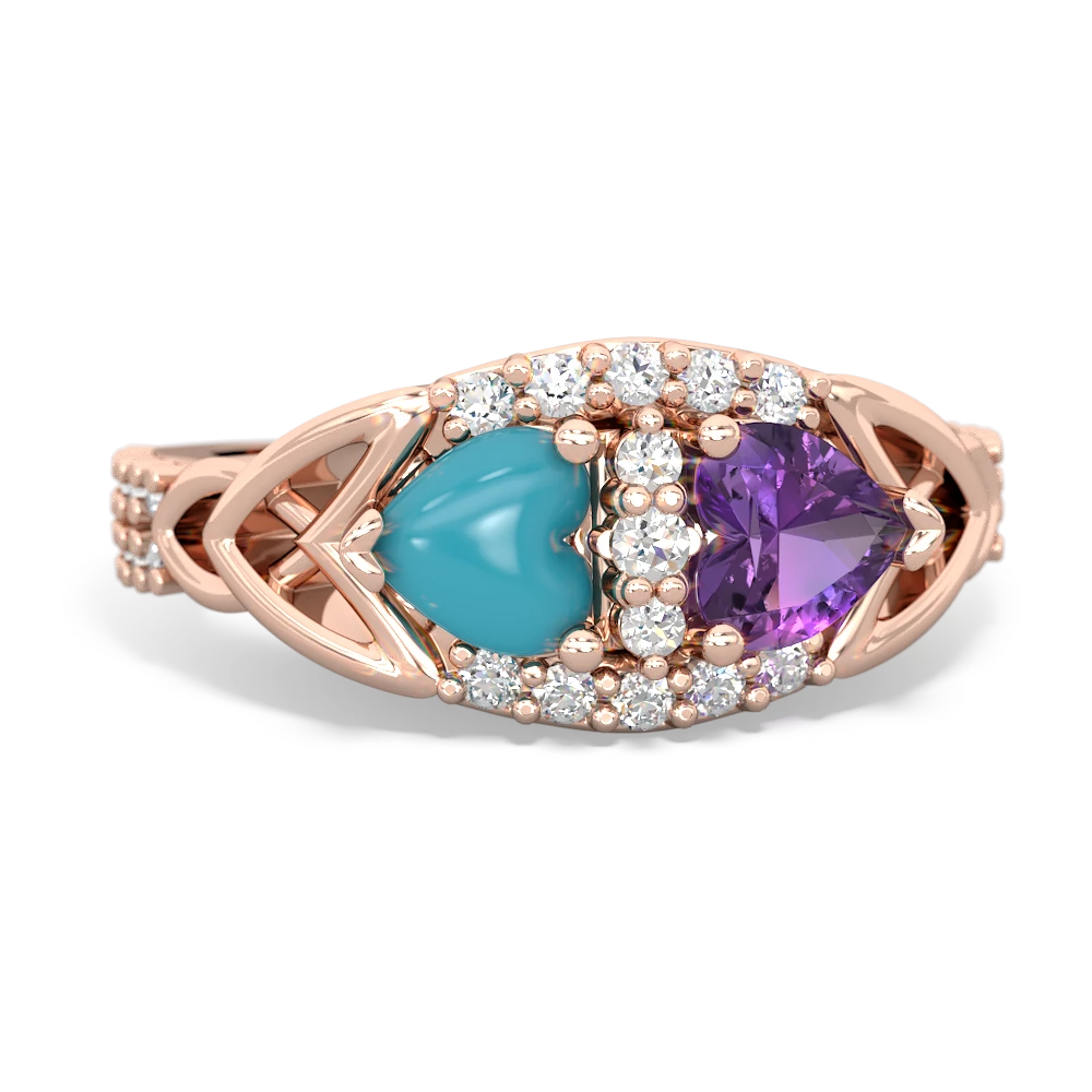 Turquoise Sparkling Celtic Knot 14K Rose Gold ring R2645