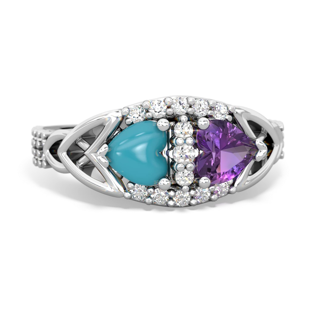 Turquoise Sparkling Celtic Knot 14K White Gold ring R2645