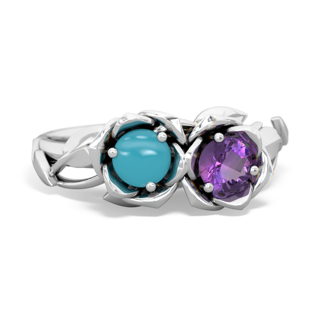 Turquoise Rose Garden 14K White Gold ring R5510