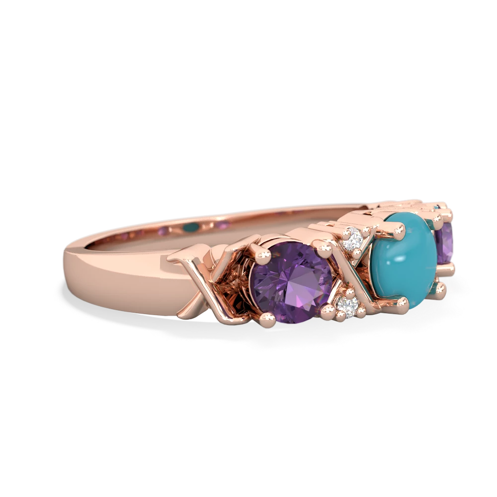 Turquoise Hugs And Kisses 14K Rose Gold ring R5016