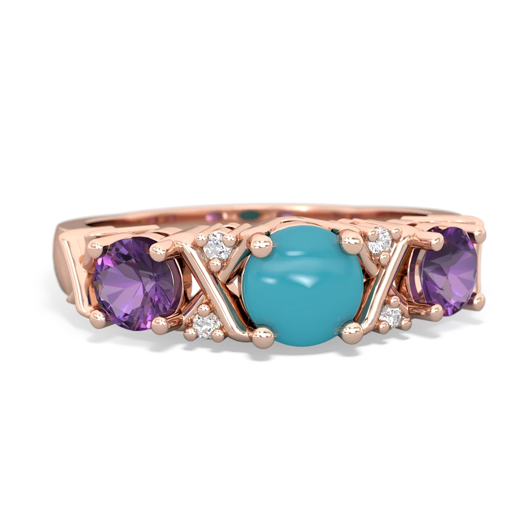 Turquoise Hugs And Kisses 14K Rose Gold ring R5016