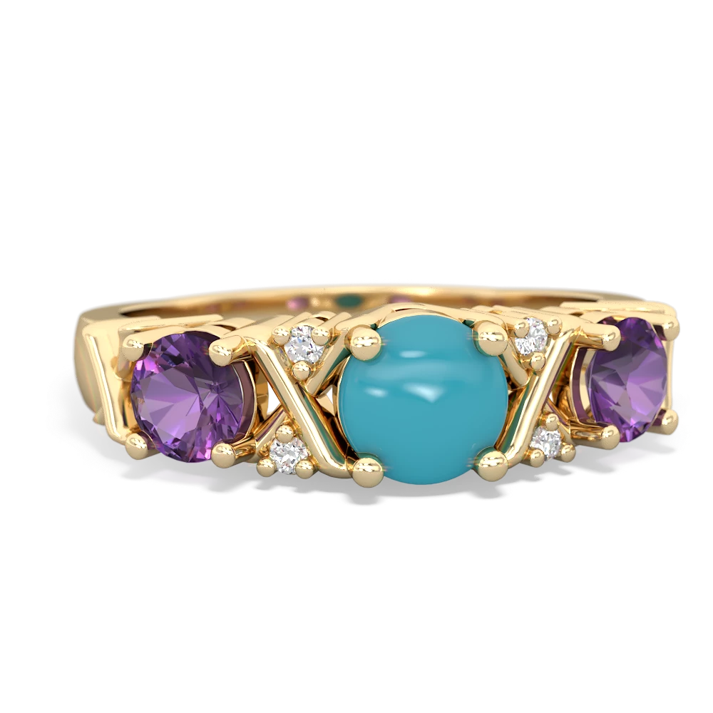 Turquoise Hugs And Kisses 14K Yellow Gold ring R5016