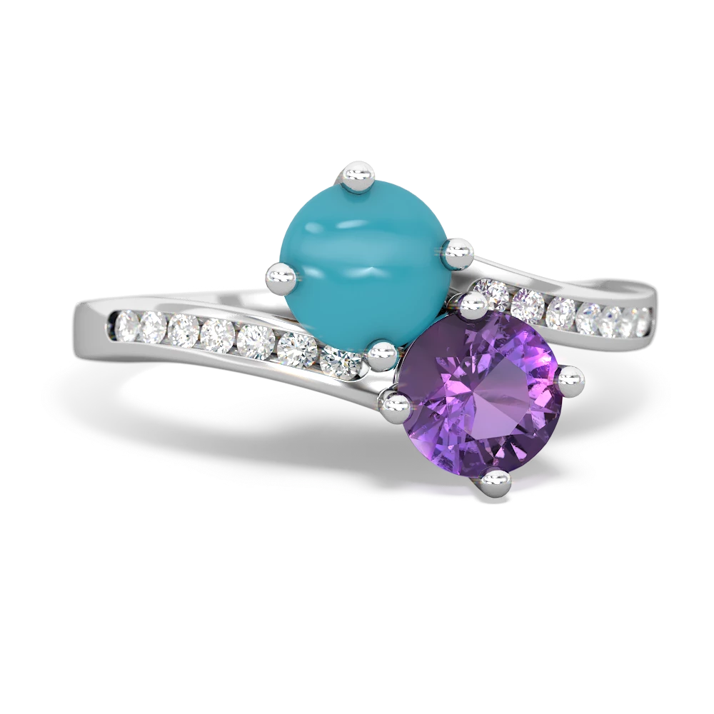 Turquoise Channel Set Two Stone 14K White Gold ring R5303