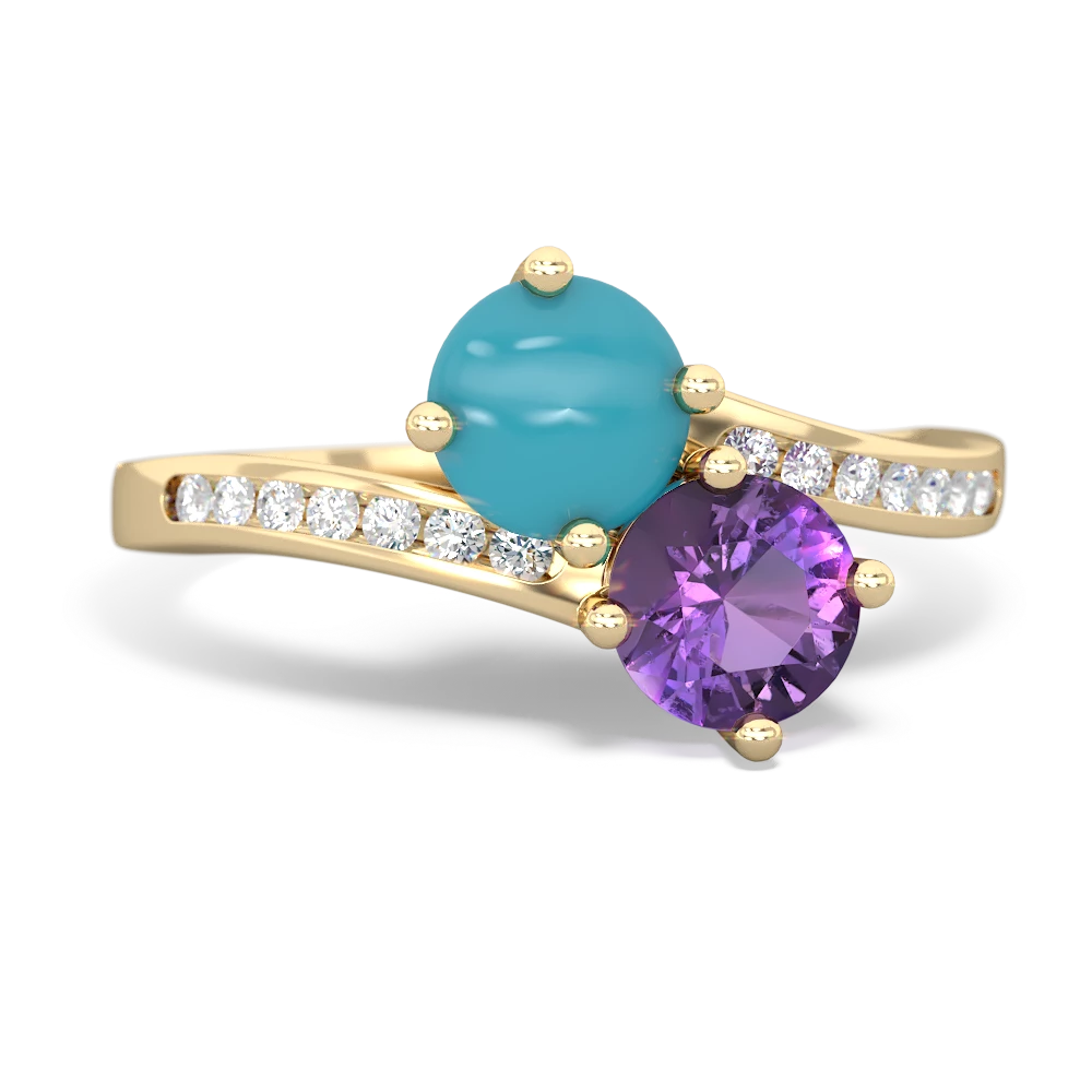 Turquoise Channel Set Two Stone 14K Yellow Gold ring R5303