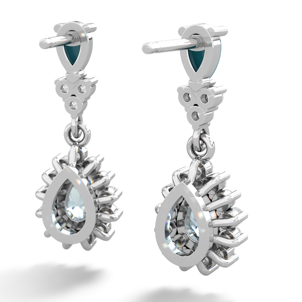 Turquoise Halo Pear Dangle 14K White Gold earrings E1882