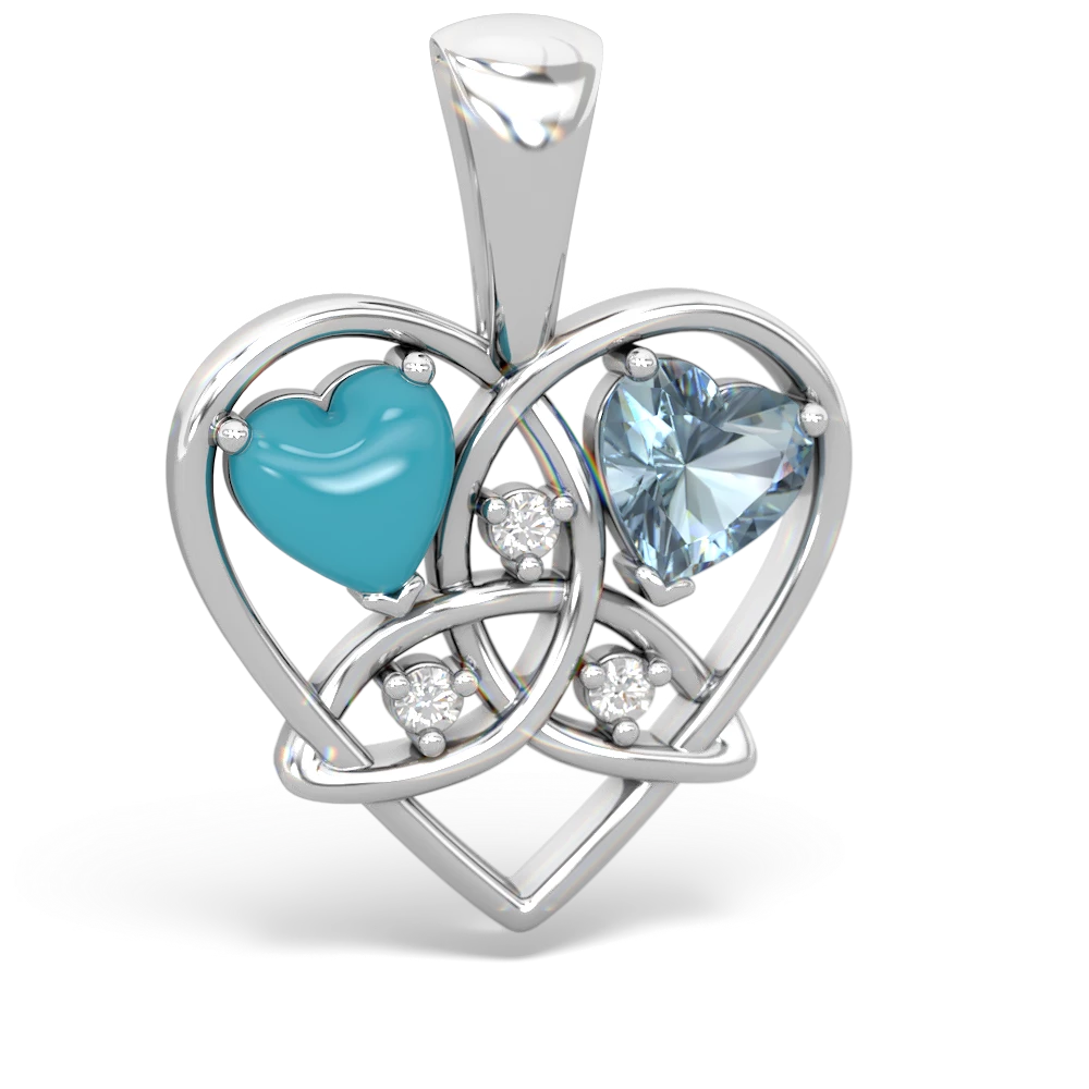 Turquoise Celtic Trinity Heart 14K White Gold pendant P5331