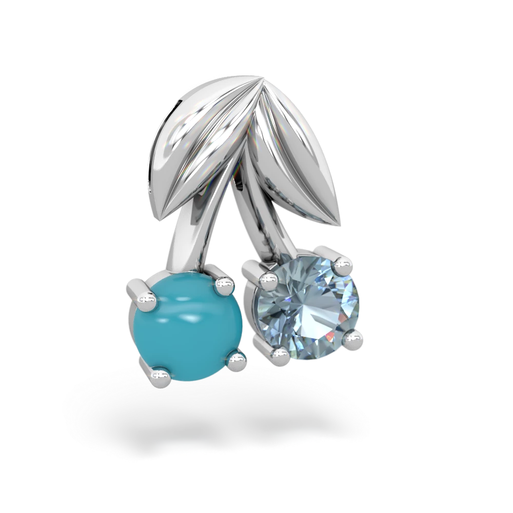 Turquoise Sweet Cherries 14K White Gold pendant P7001