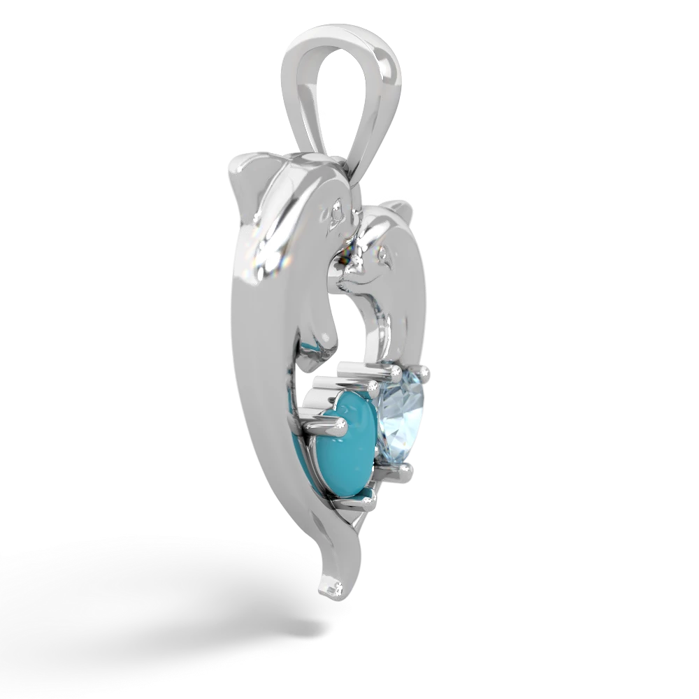 Turquoise Dolphin Heart 14K White Gold pendant P5820