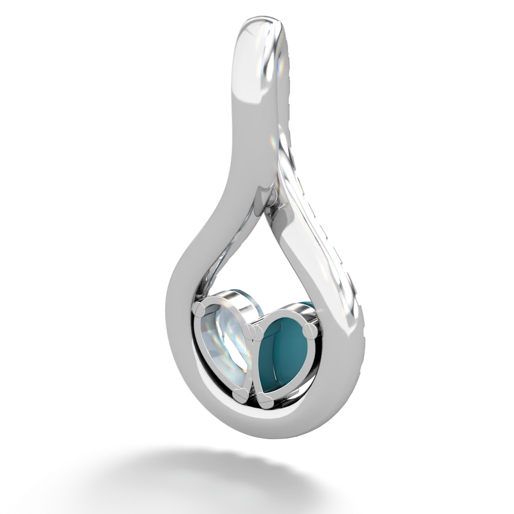 Turquoise Pave Twist 'One Heart' 14K White Gold pendant P5360