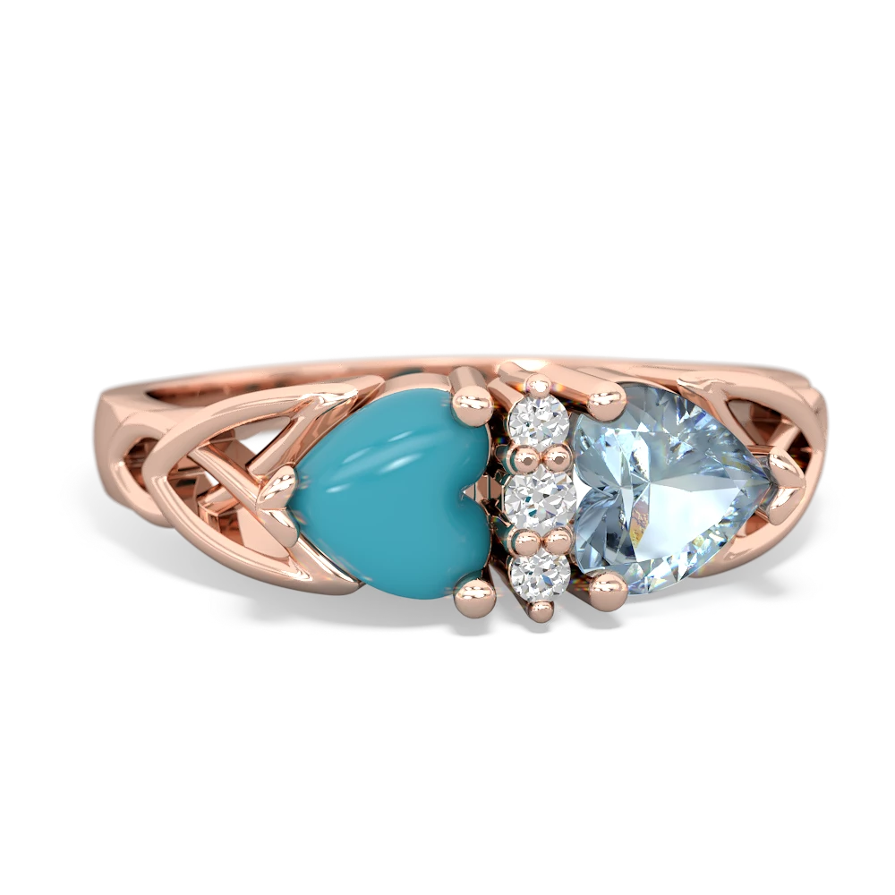 Turquoise Celtic Knot Double Heart 14K Rose Gold ring R5040