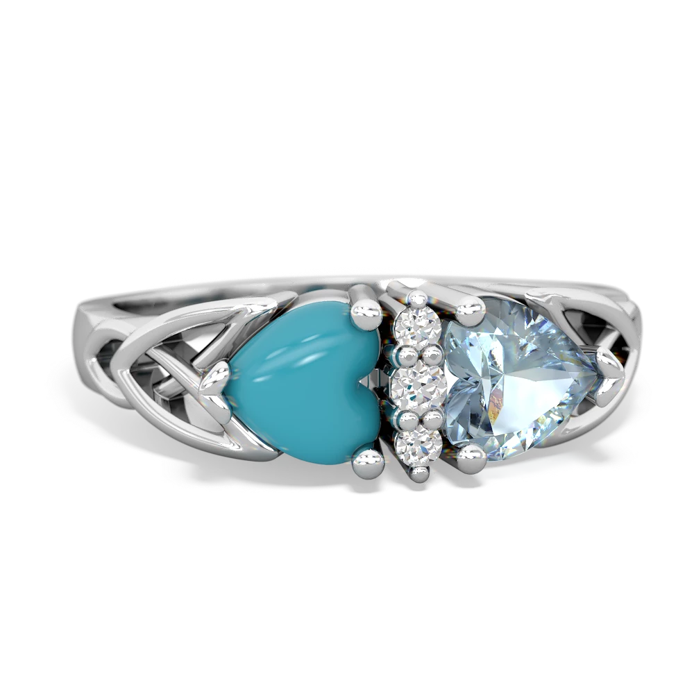 Turquoise Celtic Knot Double Heart 14K White Gold ring R5040