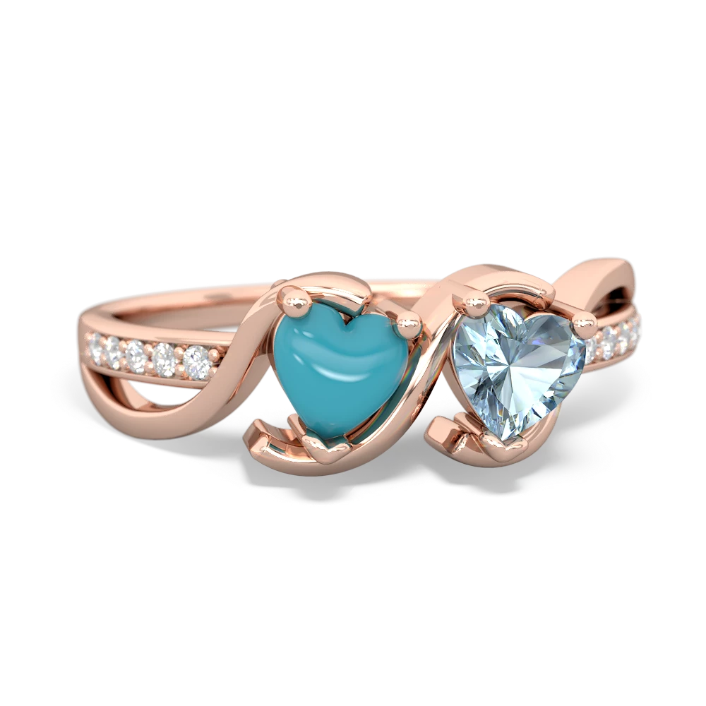 Turquoise Side By Side 14K Rose Gold ring R3090