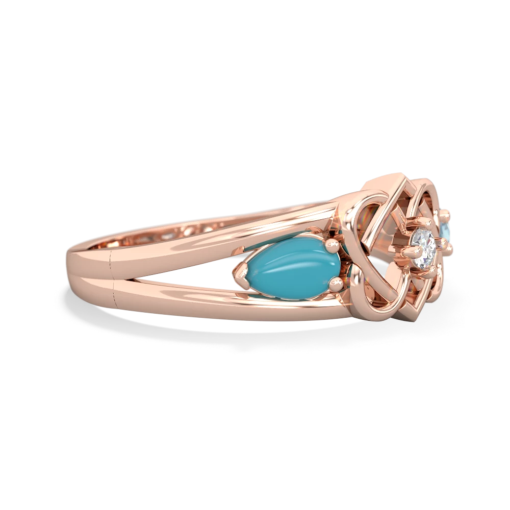 Turquoise Hearts Intertwined 14K Rose Gold ring R5880