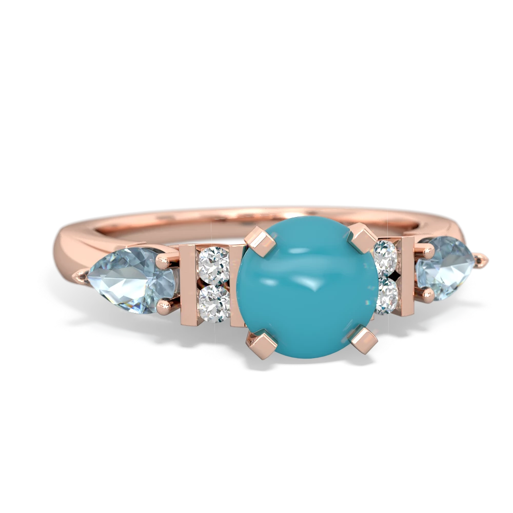 Turquoise 6Mm Round Eternal Embrace Engagement 14K Rose Gold ring R2005