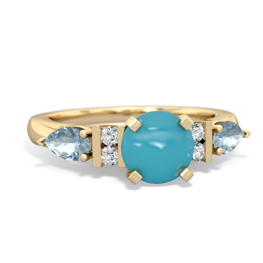 Turquoise 6Mm Round Eternal Embrace Engagement 14K Yellow Gold ring R2005