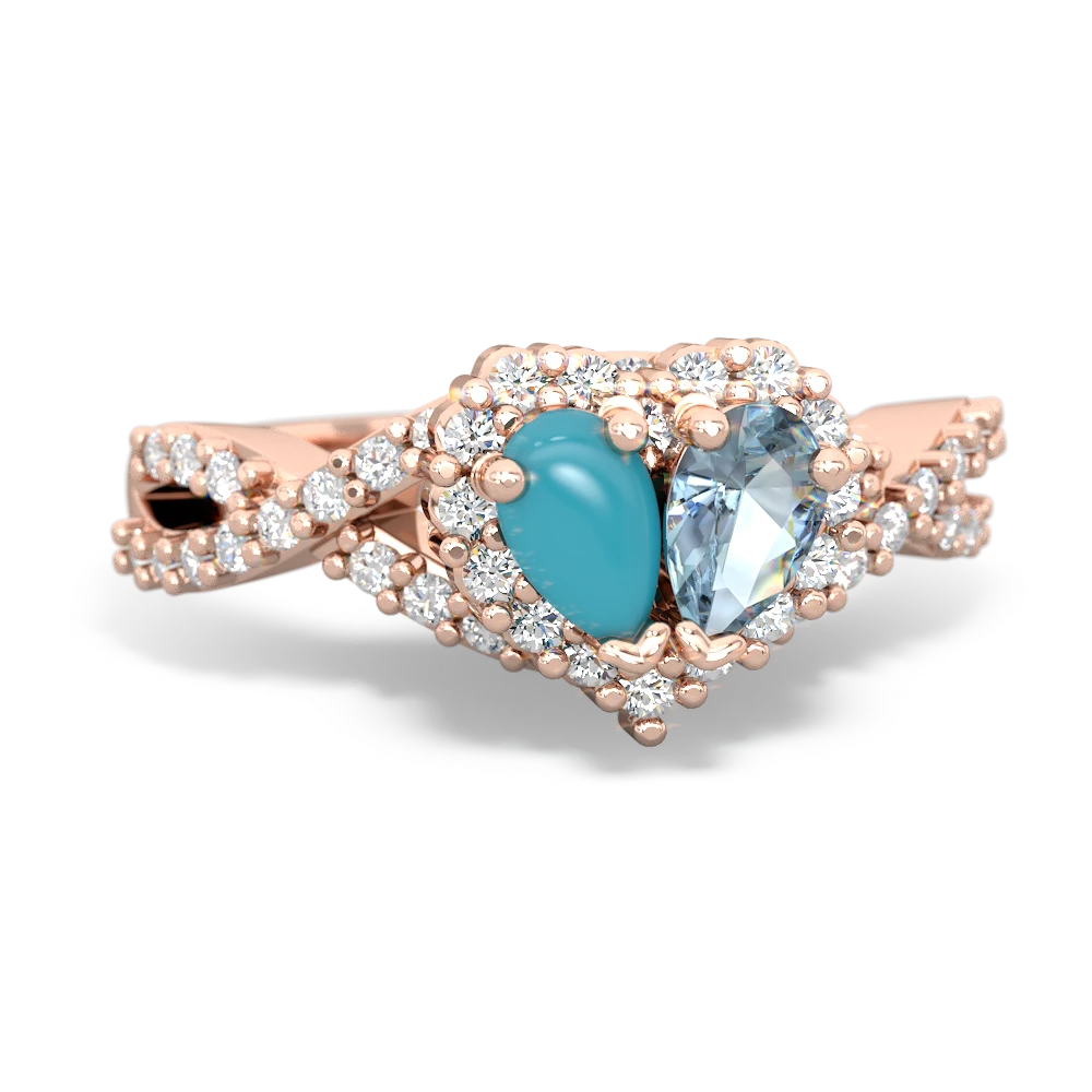 Turquoise Diamond Twist 'One Heart' 14K Rose Gold ring R2640HRT