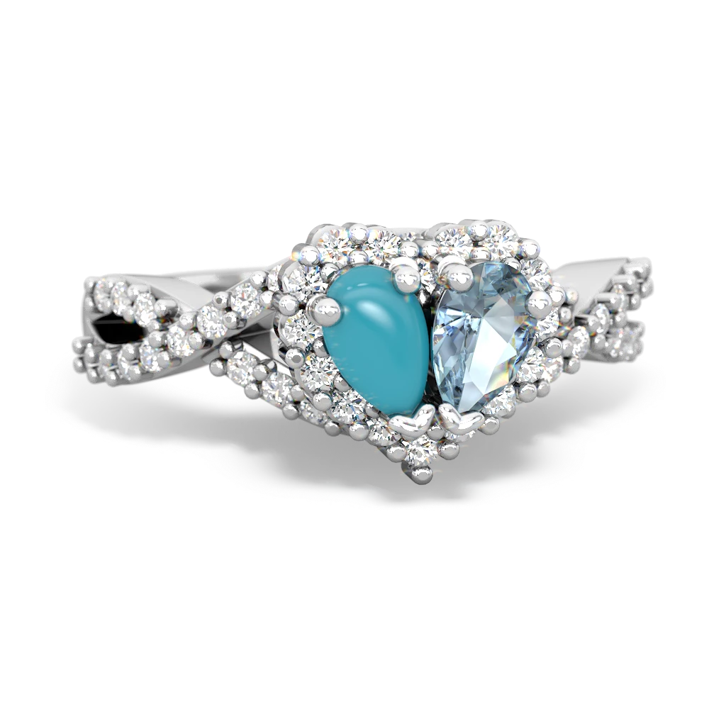 Turquoise Diamond Twist 'One Heart' 14K White Gold ring R2640HRT