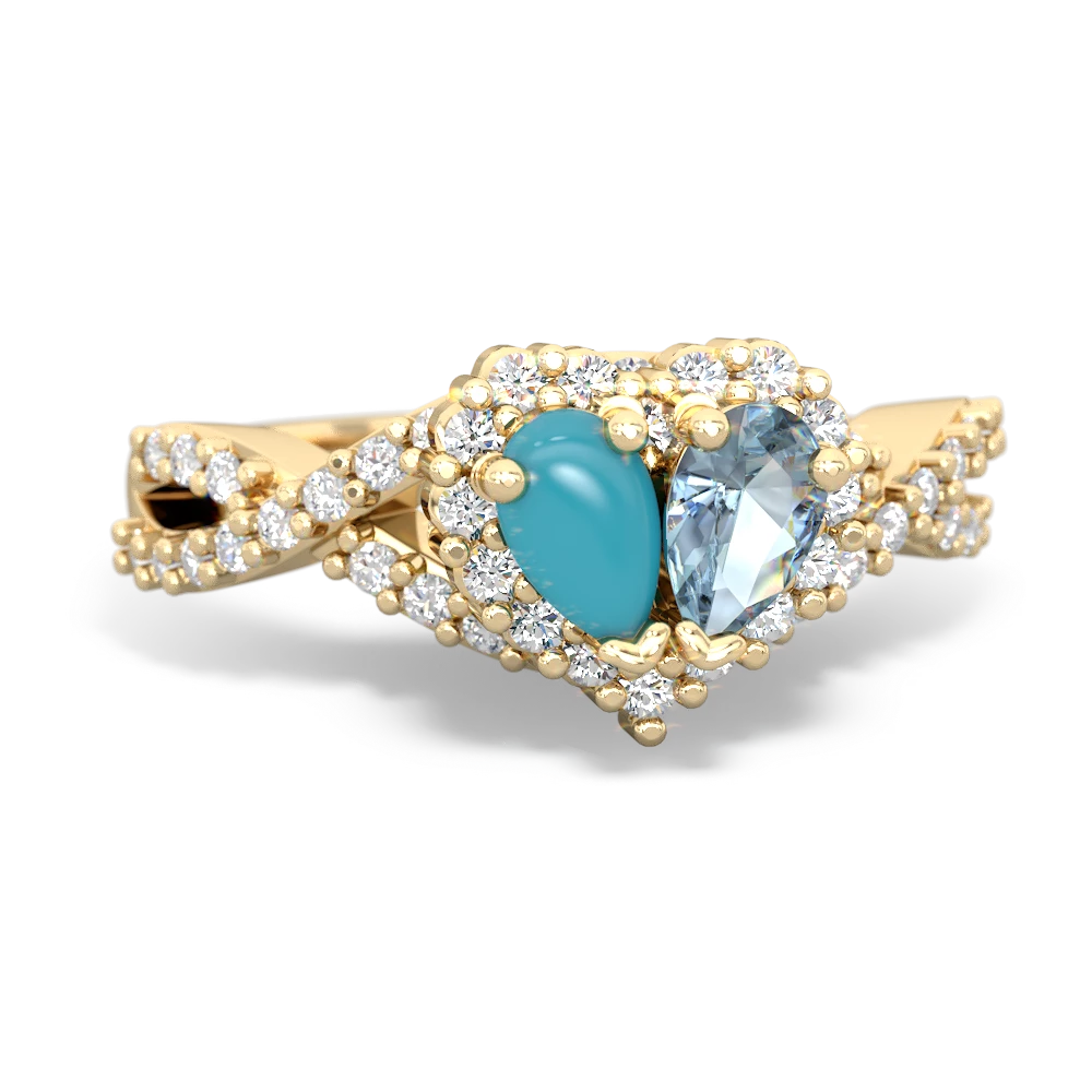 Turquoise Diamond Twist 'One Heart' 14K Yellow Gold ring R2640HRT