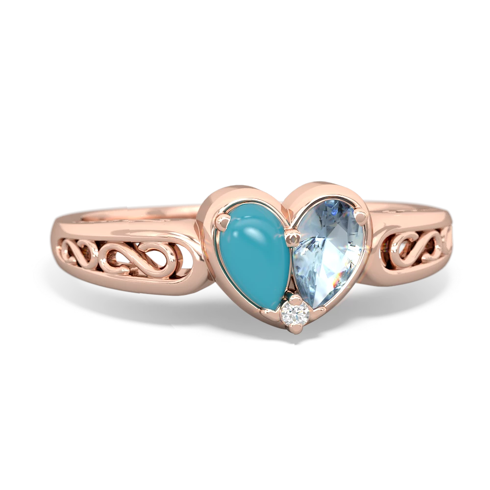 Turquoise Filligree 'One Heart' 14K Rose Gold ring R5070