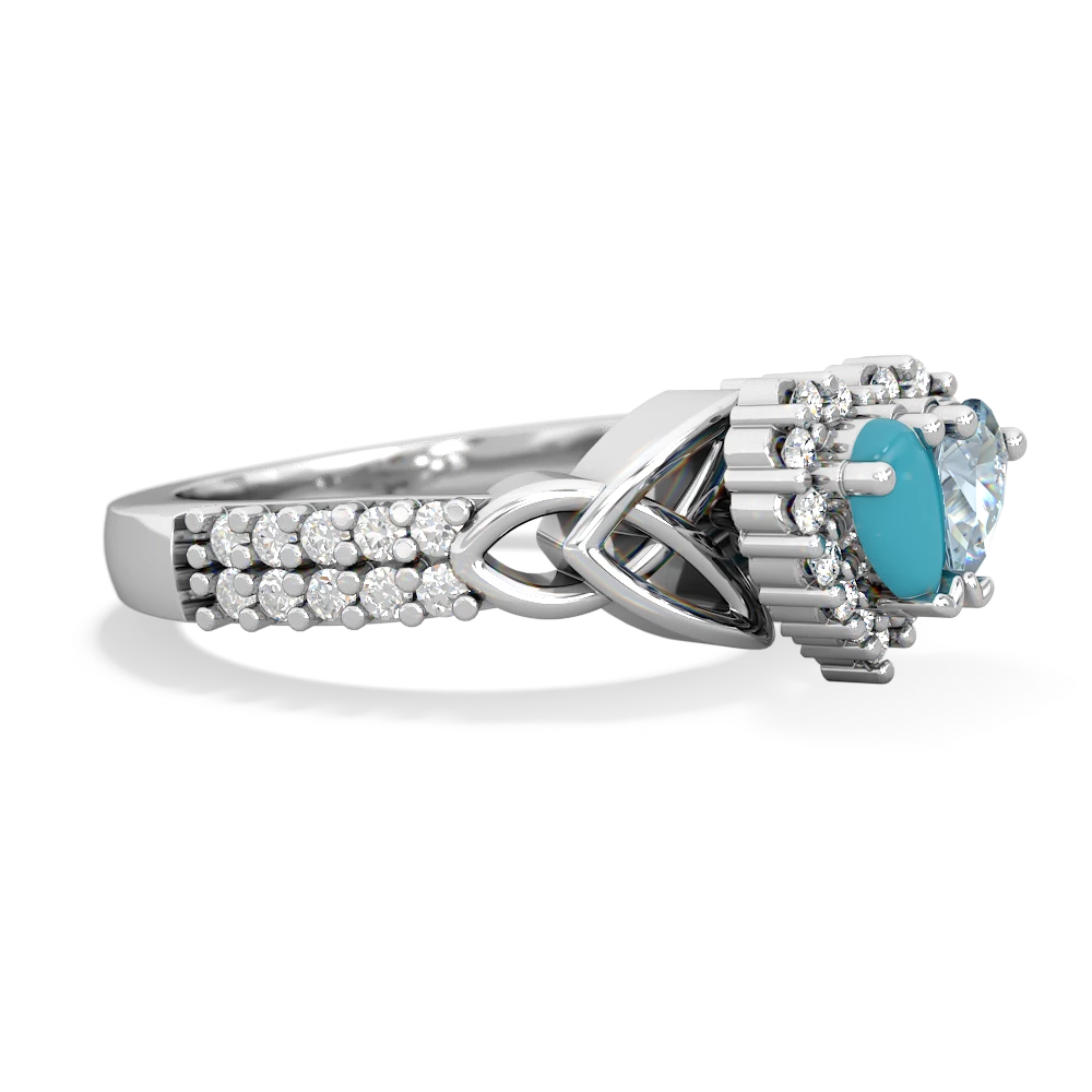 Turquoise Celtic Knot Two Hearts As One 14K White Gold ring R2644HRT