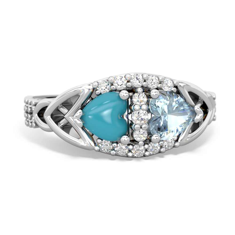 Turquoise Sparkling Celtic Knot 14K White Gold ring R2645