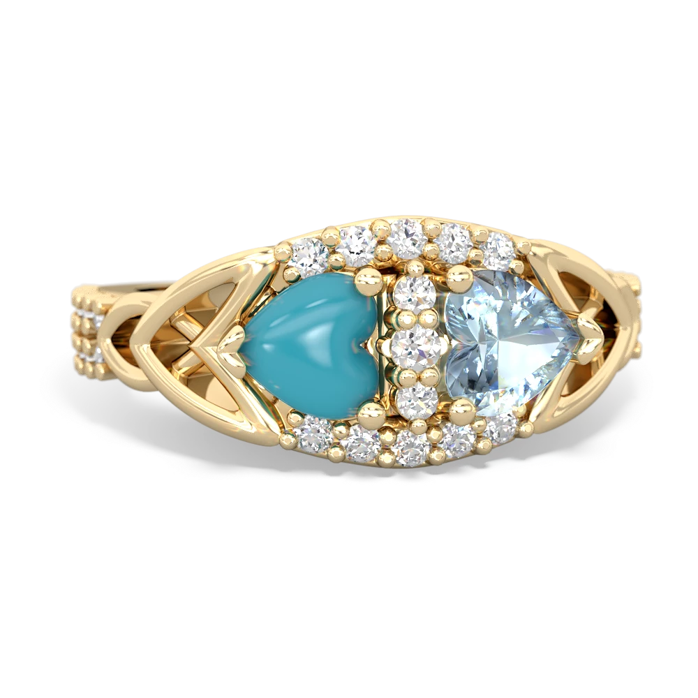 Turquoise Sparkling Celtic Knot 14K Yellow Gold ring R2645