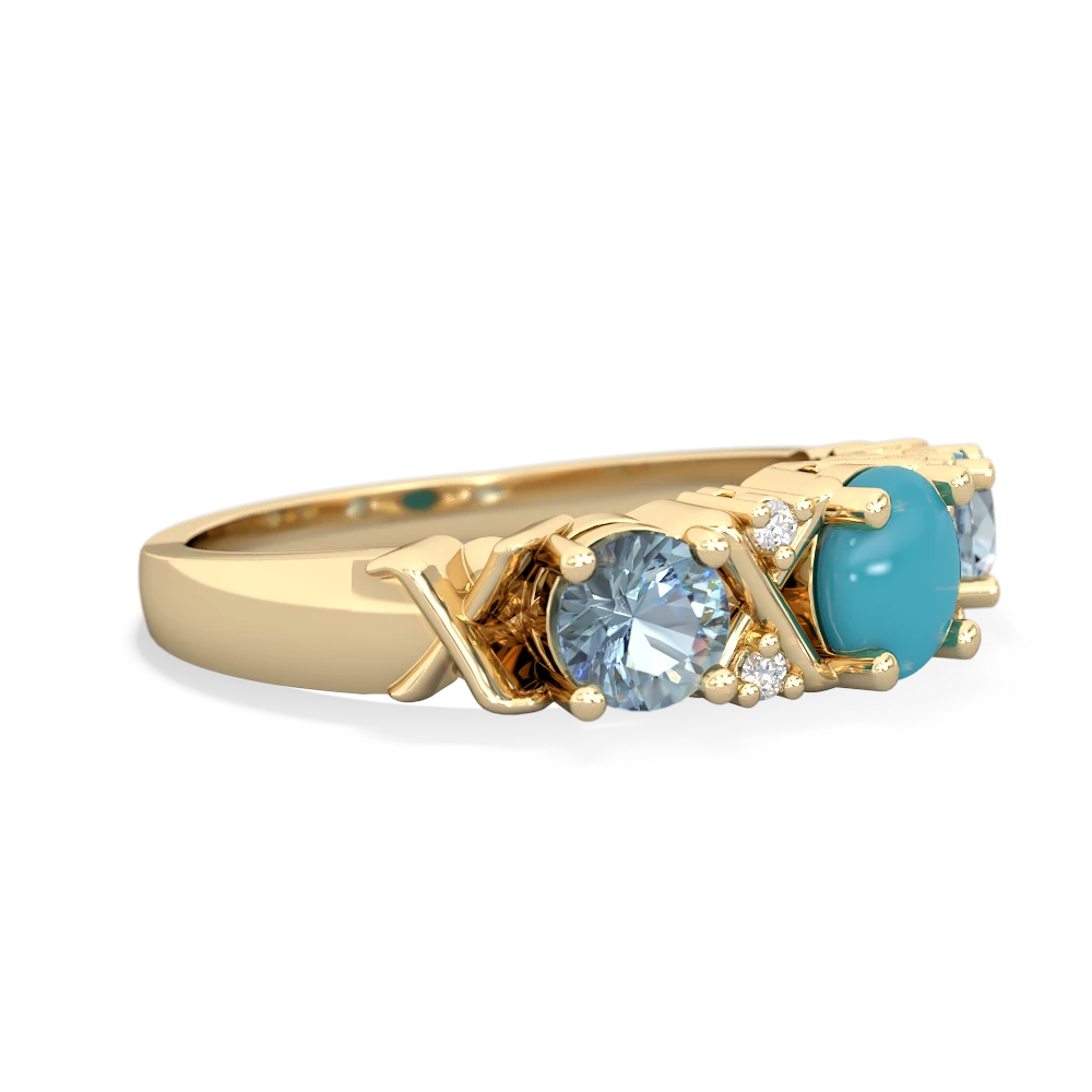 Turquoise Hugs And Kisses 14K Yellow Gold ring R5016