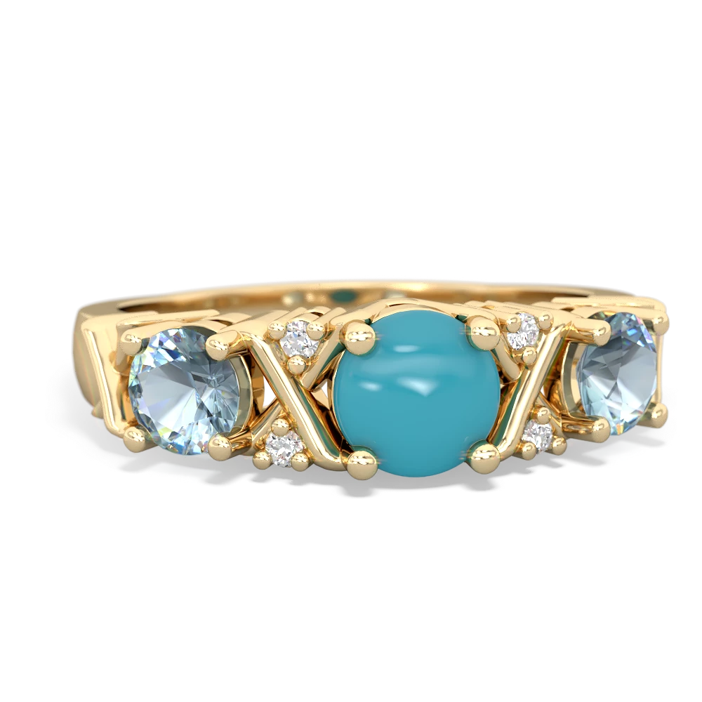 Turquoise Hugs And Kisses 14K Yellow Gold ring R5016