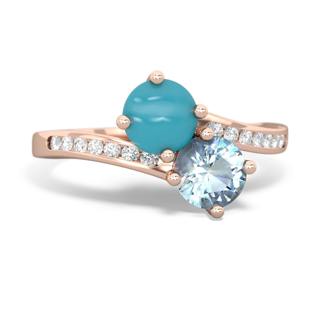 Turquoise Channel Set Two Stone 14K Rose Gold ring R5303