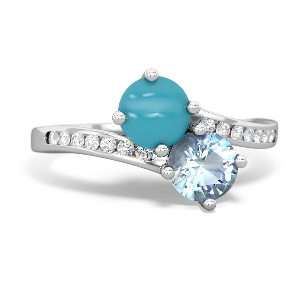 Turquoise Channel Set Two Stone 14K White Gold ring R5303